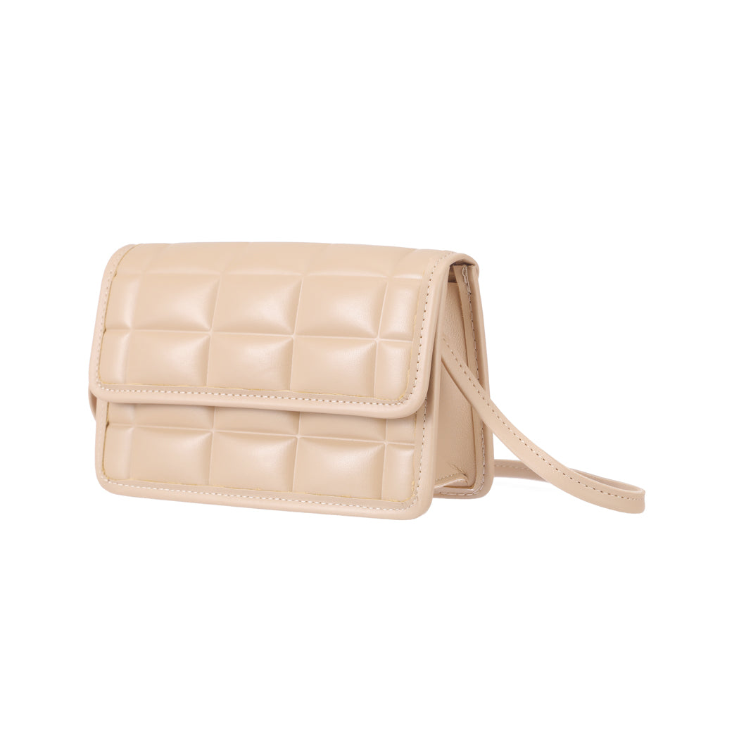 MINISO Rectangle Embossed Flap Crossbody Shoulder Bag (Apricot