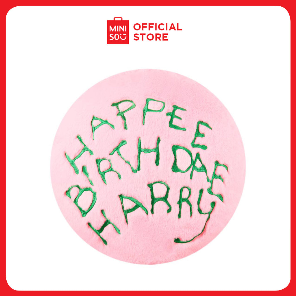 MINISO Harry Potter 16-inch round pillow with birthday cake design – soft plush cushion gift for Potterheads and Harry Potter fans