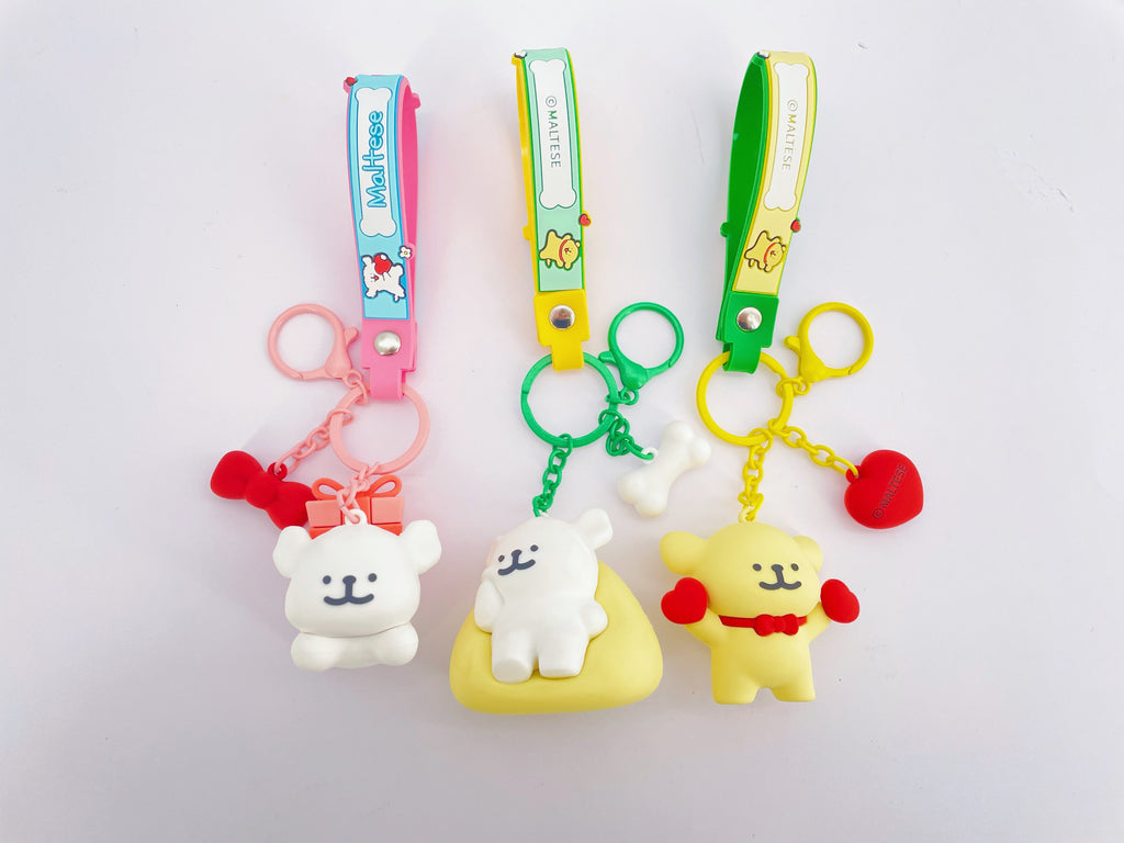 MINISO Maltese Collection PVC Keychain – Cute Dog Design, Durable Lightweight Bag Charm for Keys and Backpacks
