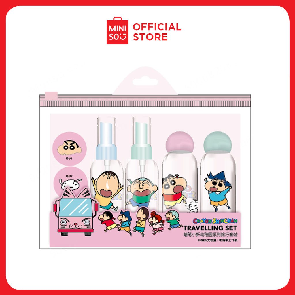 MINISO Crayon Shinchan 7-Piece Travel Set – Toiletry Bag, Pouches, and Bottles