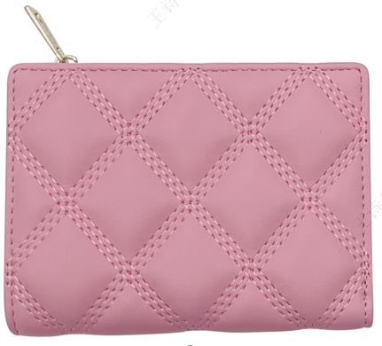 MINISO Women’s Diamond Pattern Quilted Bifold Short Zipper Wallet in Pink – Stylish Compact Purse